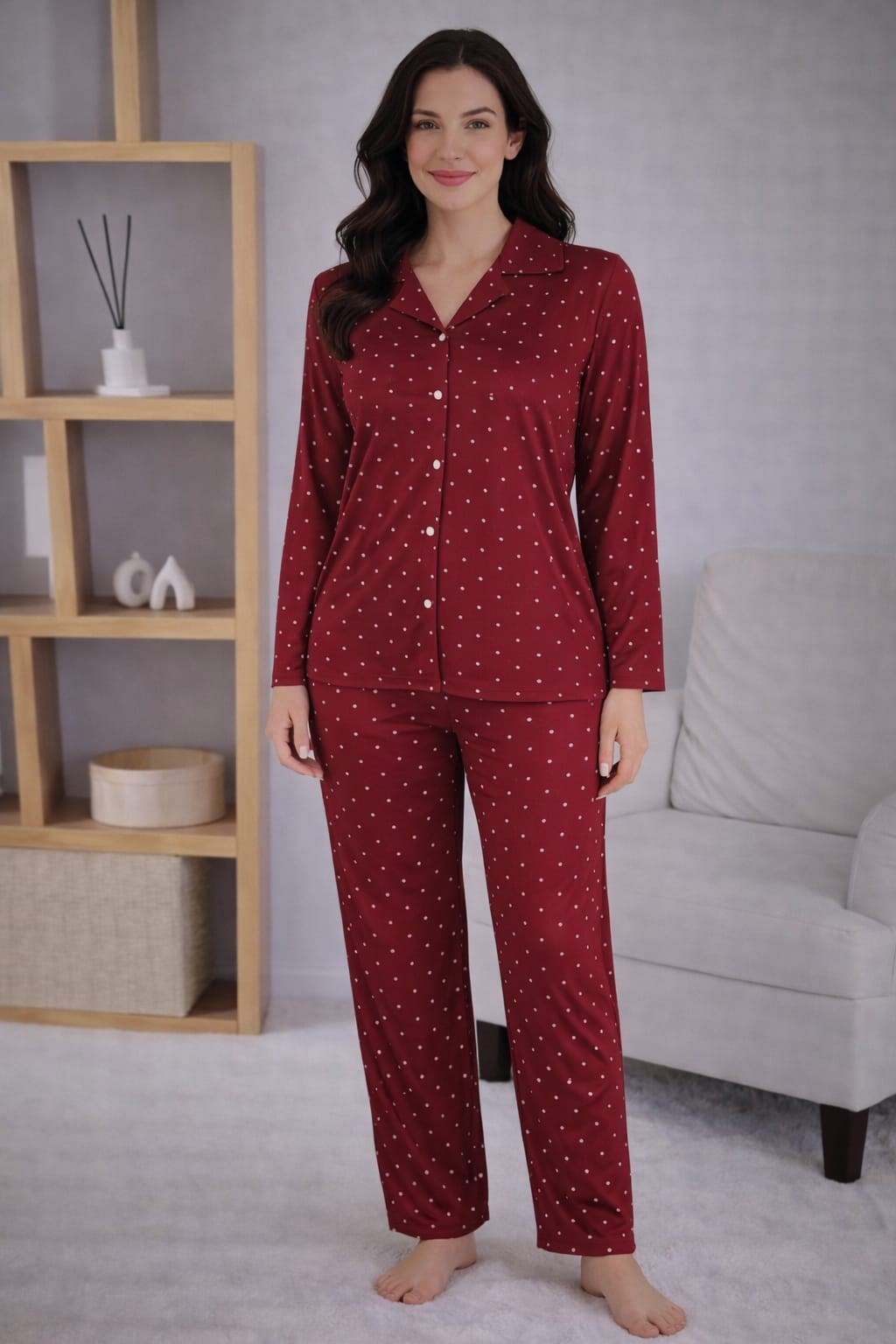 Kadın 7124 Uzun Kol Düğmeli Pijama Takımı