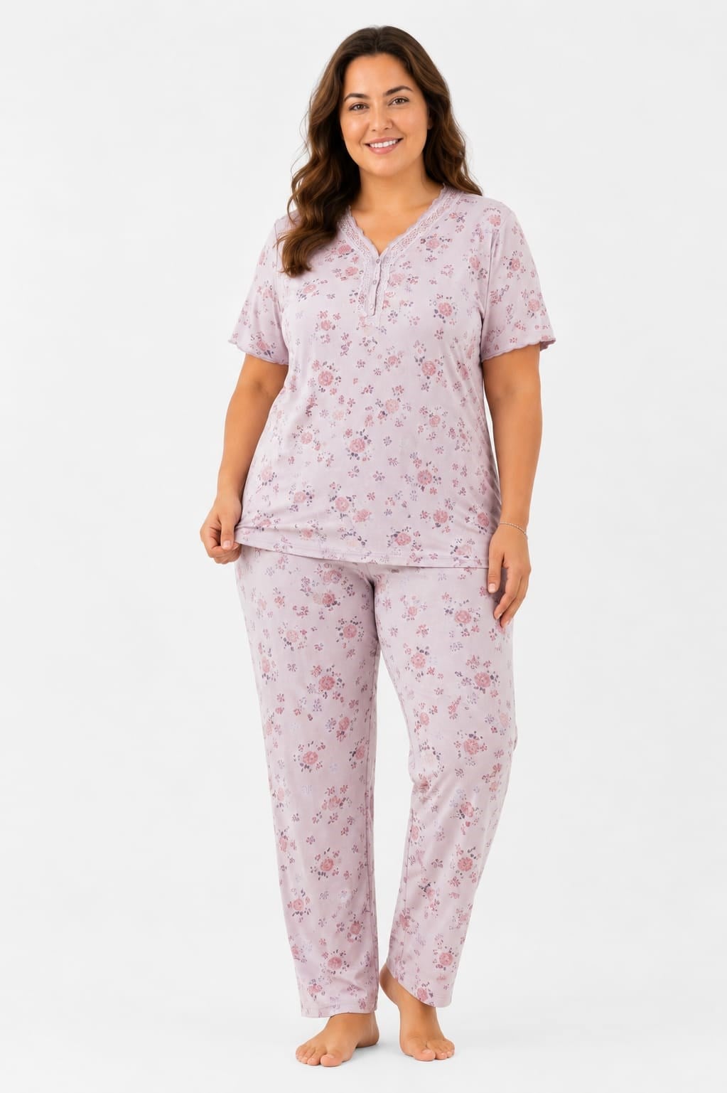 Kadın 7930 Büyük Beden Kısa Kol bambu Pijama Takımı