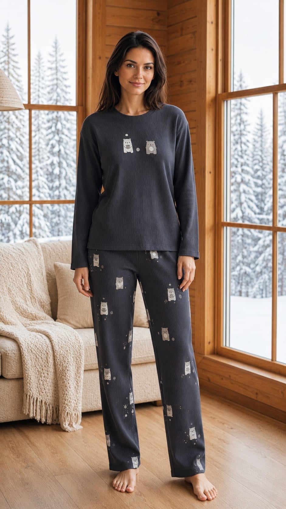 Kadın 8811-7 Berlin Uzun Kol Sıfır Yaka Pijama Takım