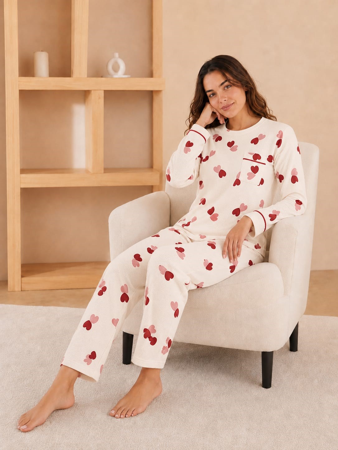 Kadın 8945-2 Waffle Pijama Takım