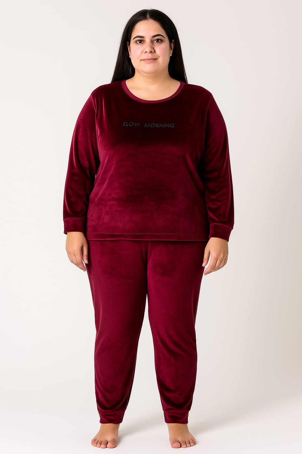 Kadın Büyük Beden 13212 Kadife Pijama Takımı MÜRDÜM