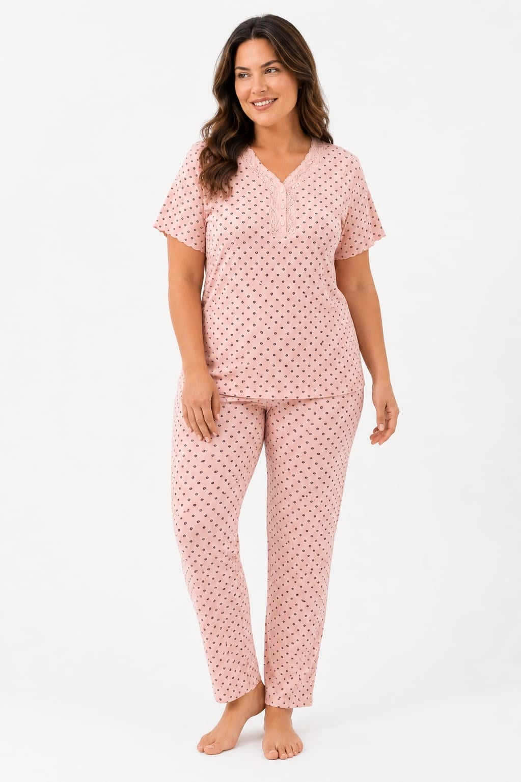 Kadın Büyük Beden 7918 Kısa Kol Bambu Pijama Takımı