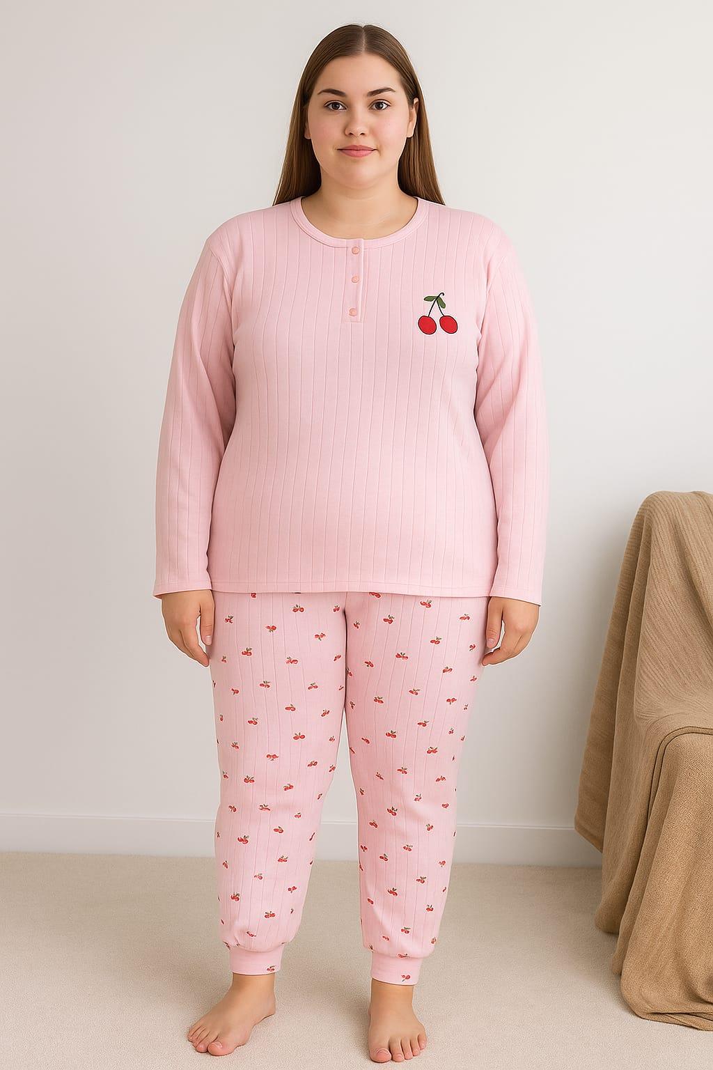 Kadın Büyük Beden Raporlu 0249 Pijama Takımı PEMBE