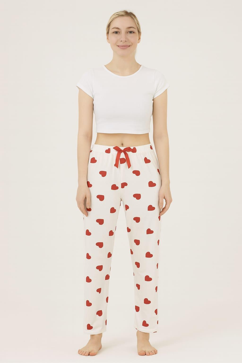 Kadın Kalp Desenli Tek Alt BEYAZ