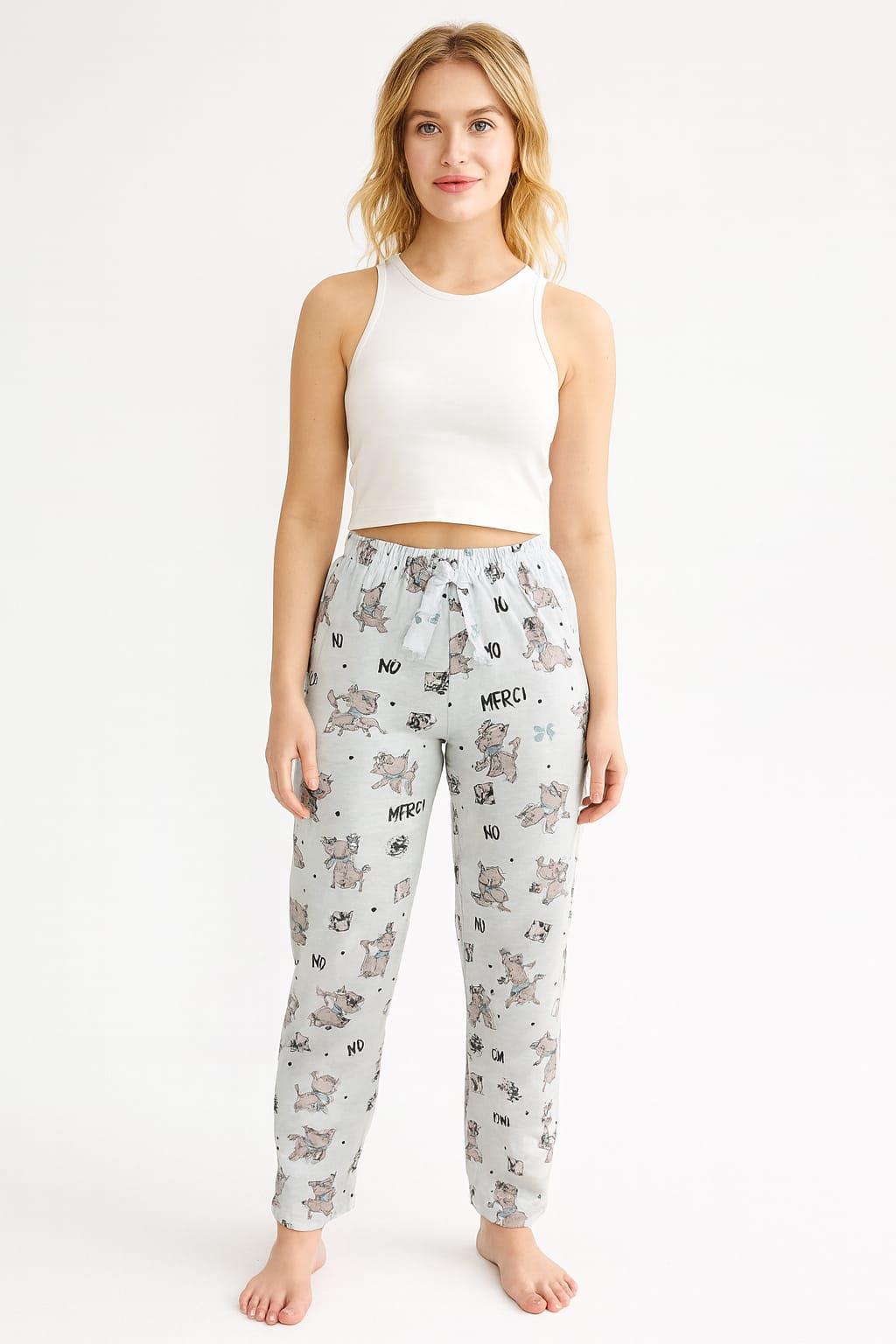 Kadın Kedi Desenli Tek Alt YEŞİL