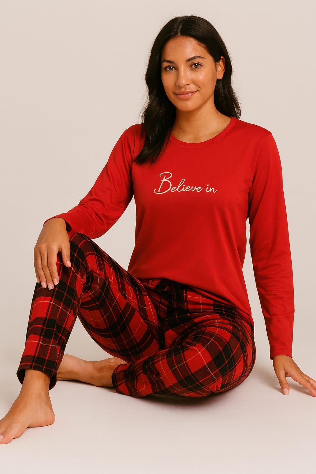 Kadın Uzun Kol 20362 Milan Pijama Takımı KIRMIZI