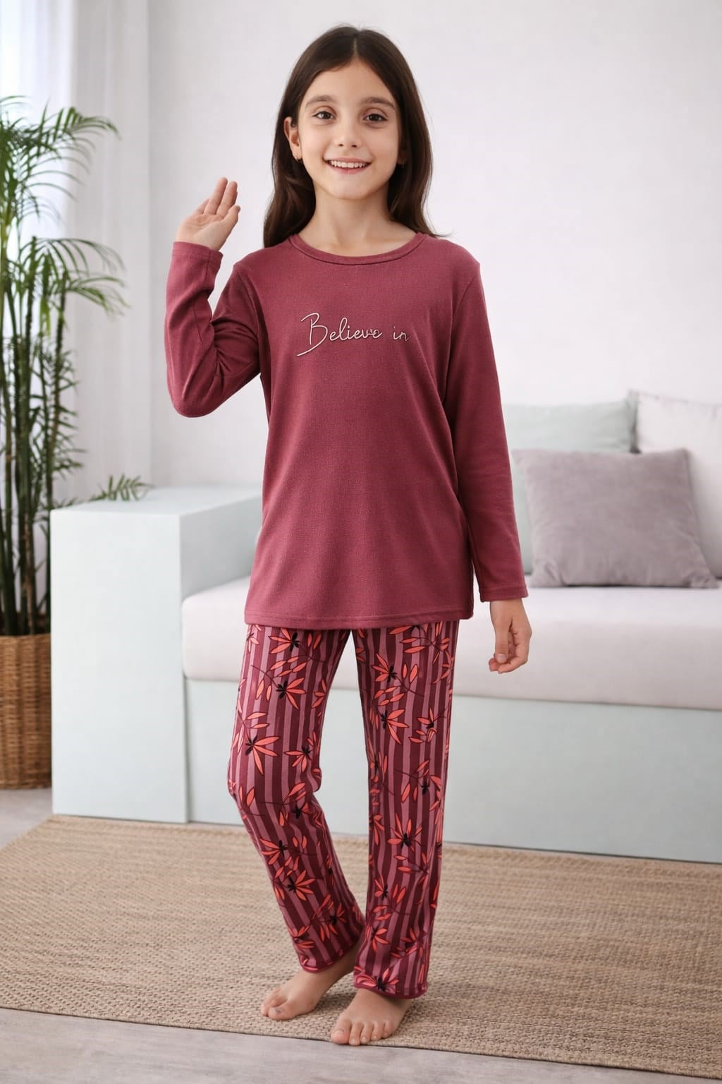 Kız Çocuk 15582 Uzun Kol % 100 Pamuk Pijama Takımı