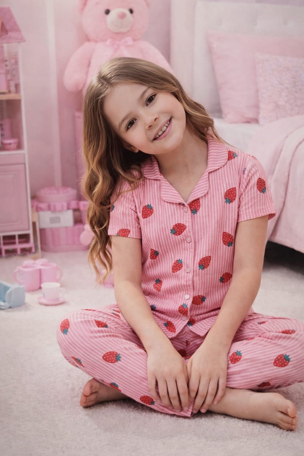 Kız Çocuk 4002 Kısa Kol % 100 Pamuk Pijama Takımı