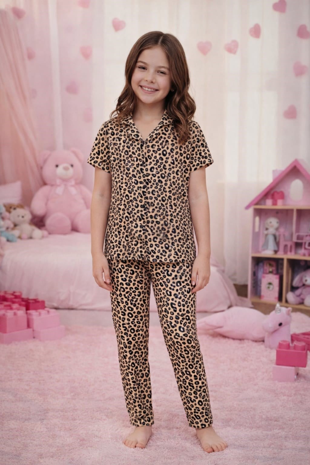 Kız Çocuk 4003 Kısa Kol % 100 Pamuk Pijama Takımı