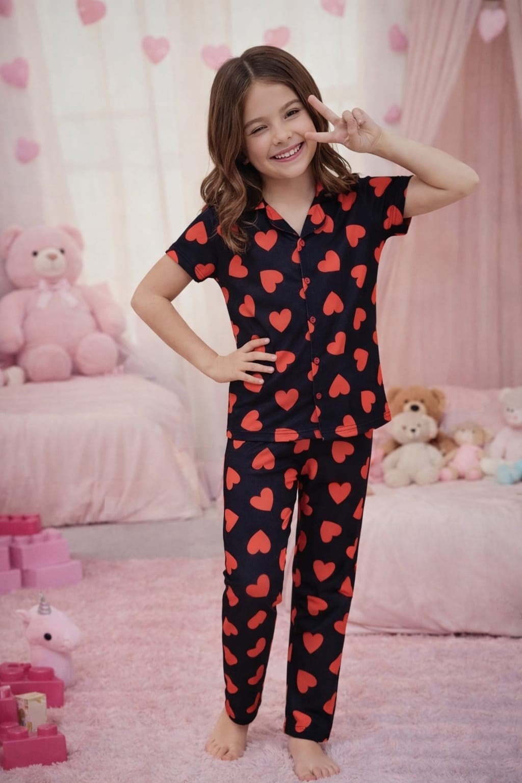 Kız Çocuk 4005 Kısa Kol % 100 Pamuk Pijama Takımı
