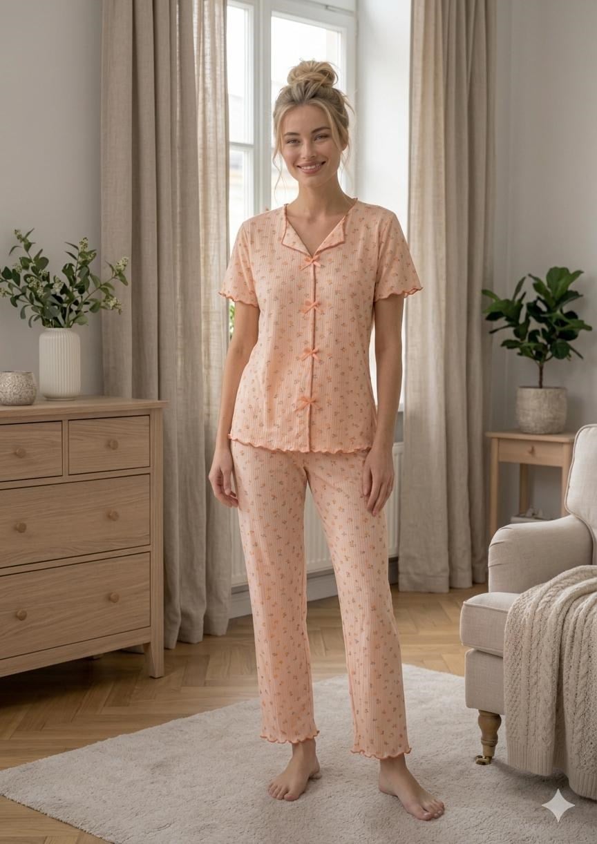 Pemilo Kadın 01907 Kısa Kol Kaşkorse Pijama Takımı