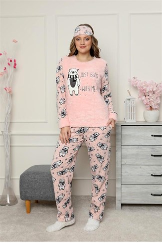 Kadın 1157 Patikli Göz Bantlı Polar Pijama Takımı SOMON