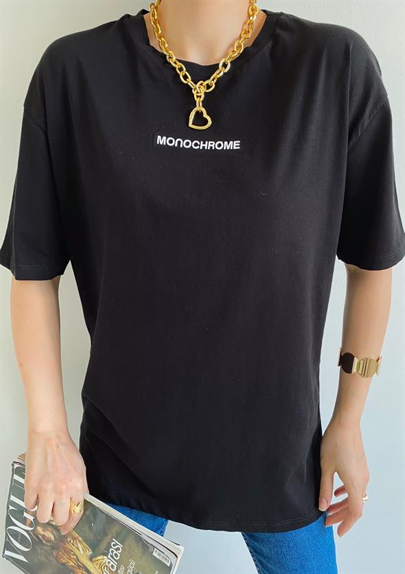 Siyah Monochrome Yazılı Tişört