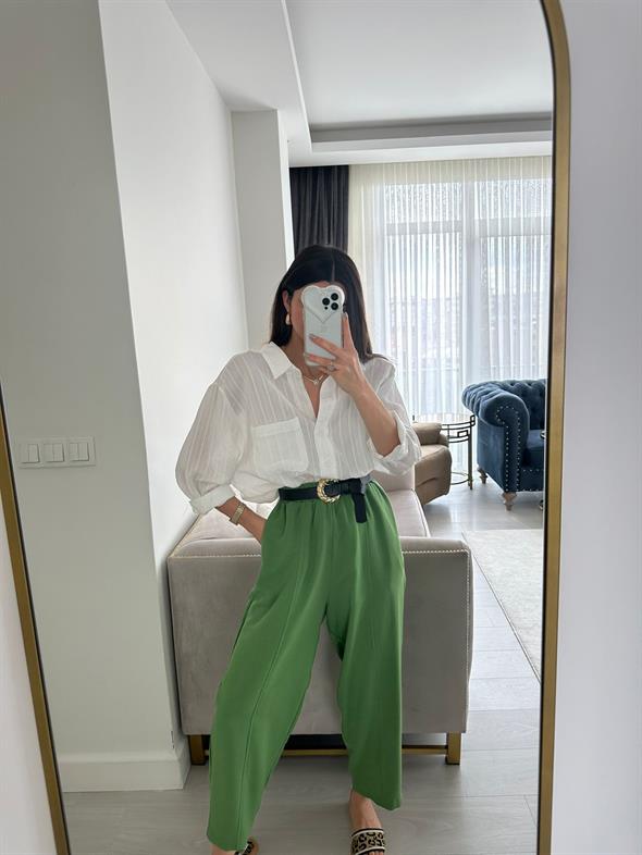 Yeşil Dikiş Detaylı Pantolon