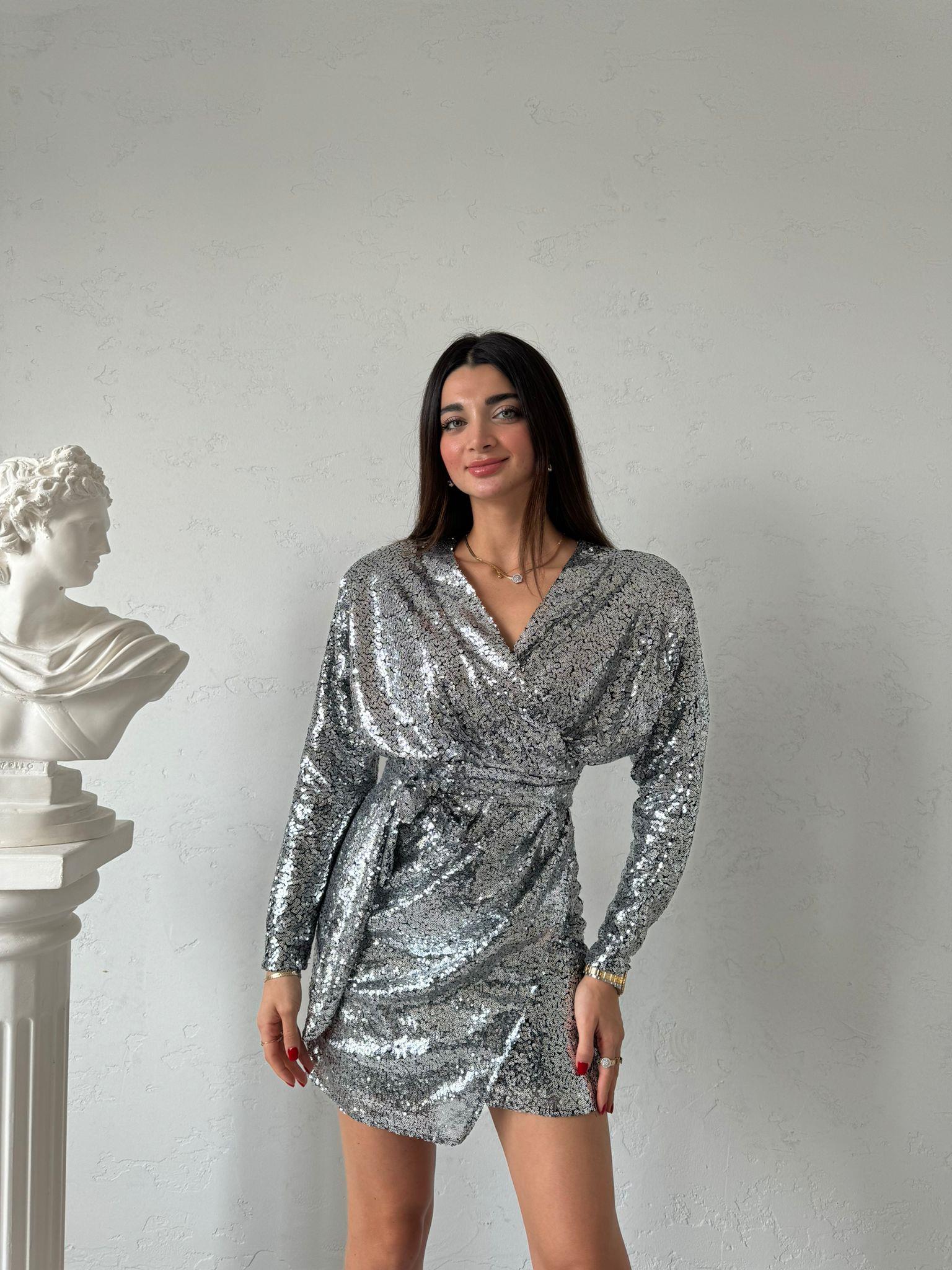 Gümüş Payetli Elbise