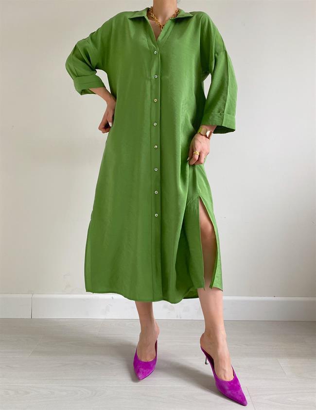 Çimen Yeşili Gömlek Elbise