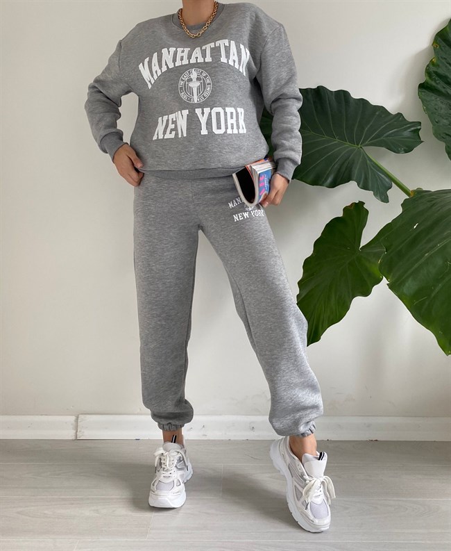 Gri Manhattan Baskılı Eşofman Takımı
