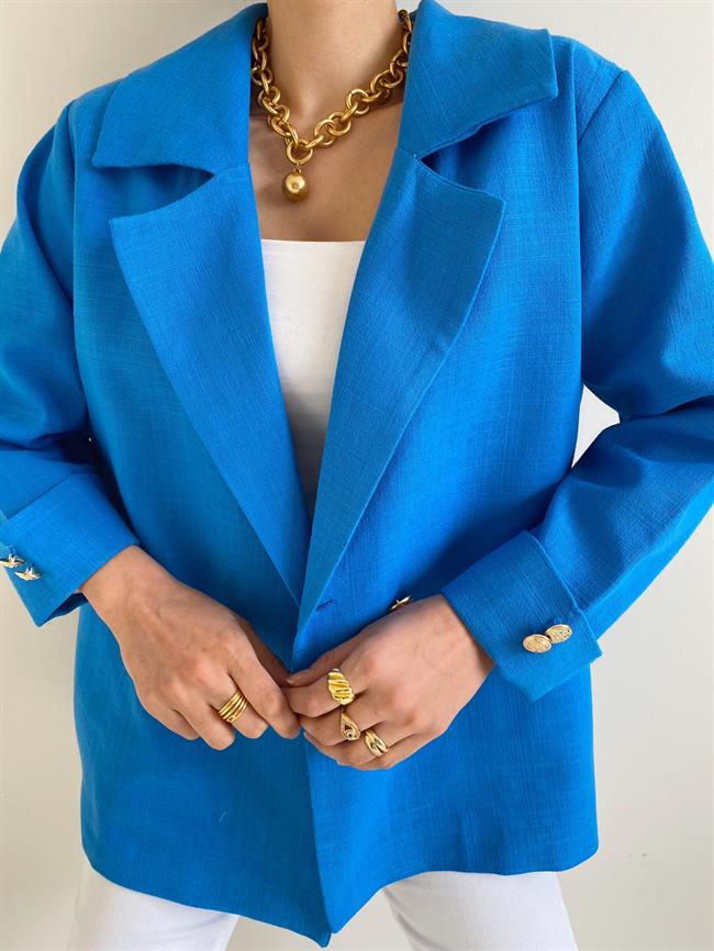 Mavi Gold Düğmeli Oversize Ceket