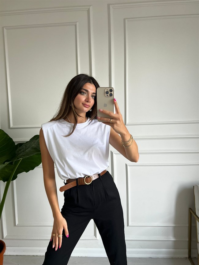 Siyah Kemerli Gabardin Pantolon
