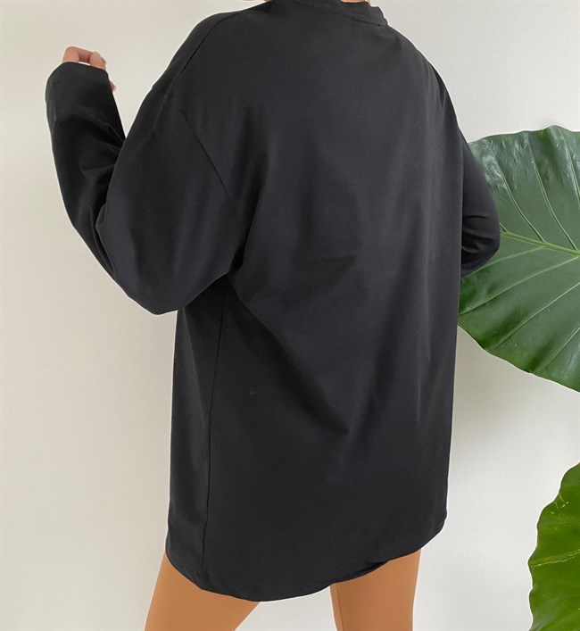 Siyah Uzun Kol Basic Bluz