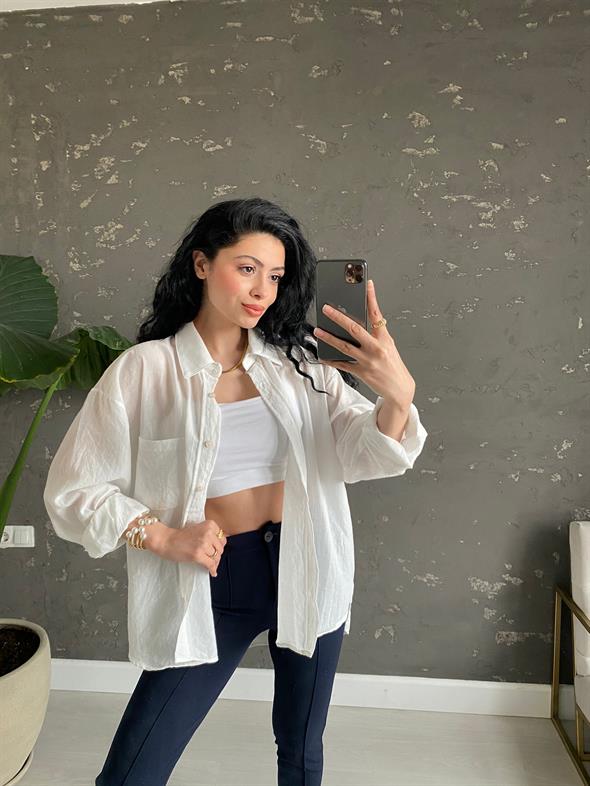Beyaz Oversize Pera Gömlek