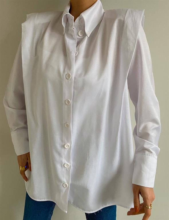 Beyaz Vatkalı Fashion Gömlek
