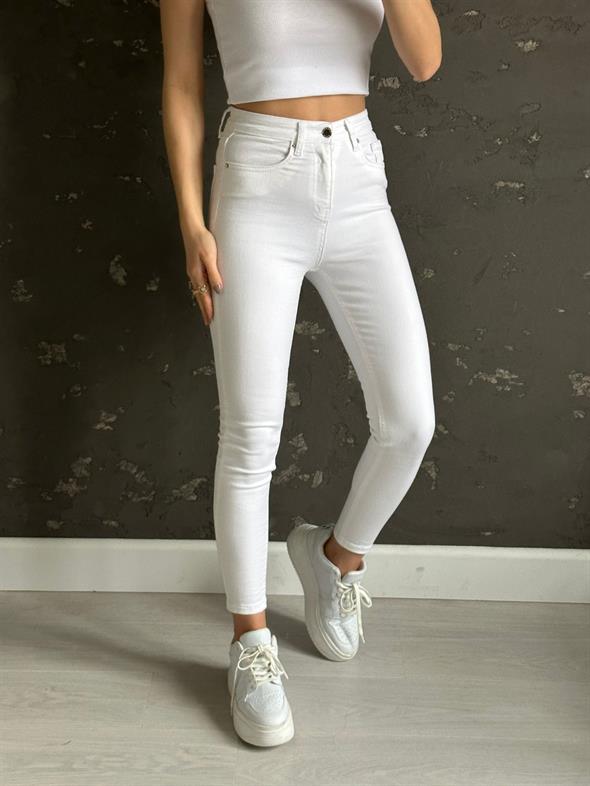 Beyaz Yüksek Bel Skinny Jean