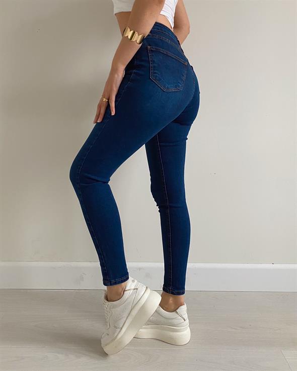 Mavi Taşlanmış Big Size Skinny Jean