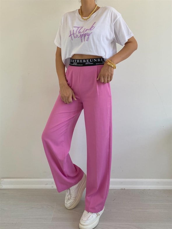 Pembe Beli Lastikli Palazzo Pantolon