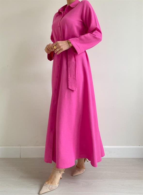 Pembe Kuşaklı Azelya Elbise