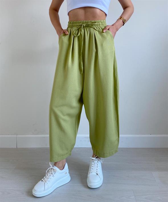 Yeşil Keten Şalvar Pantolon