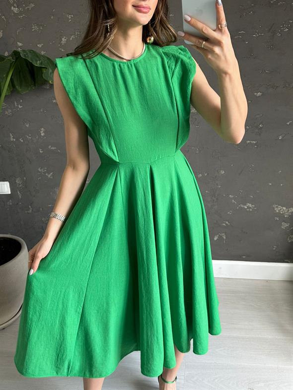 Yeşil Kol Detaylı Elbise