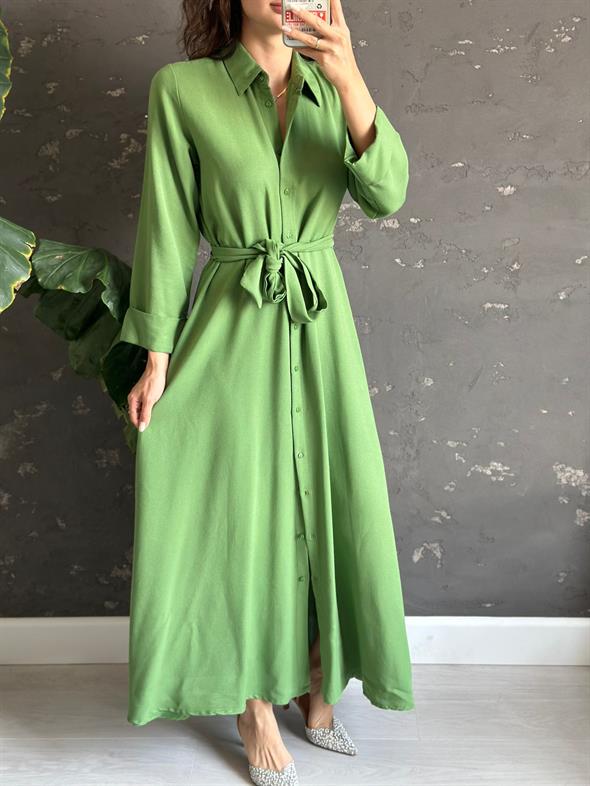 Yeşil Kuşaklı Azelya Elbise