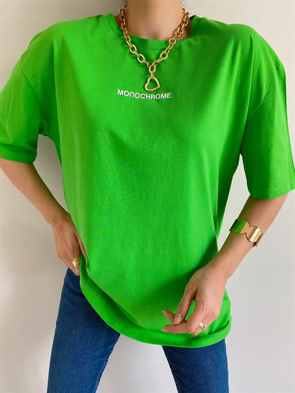 Yeşil Monochrome Yazılı Tişört