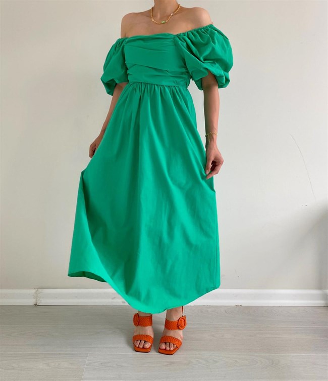 Yeşil Balon Kol Helen Elbise
