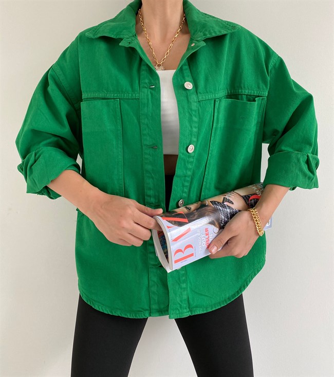 Yeşil Büyük Cepli Oversize Ceket