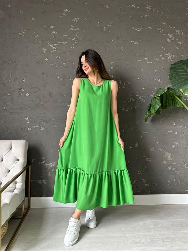 Yeşil Fırfırlı Elbise