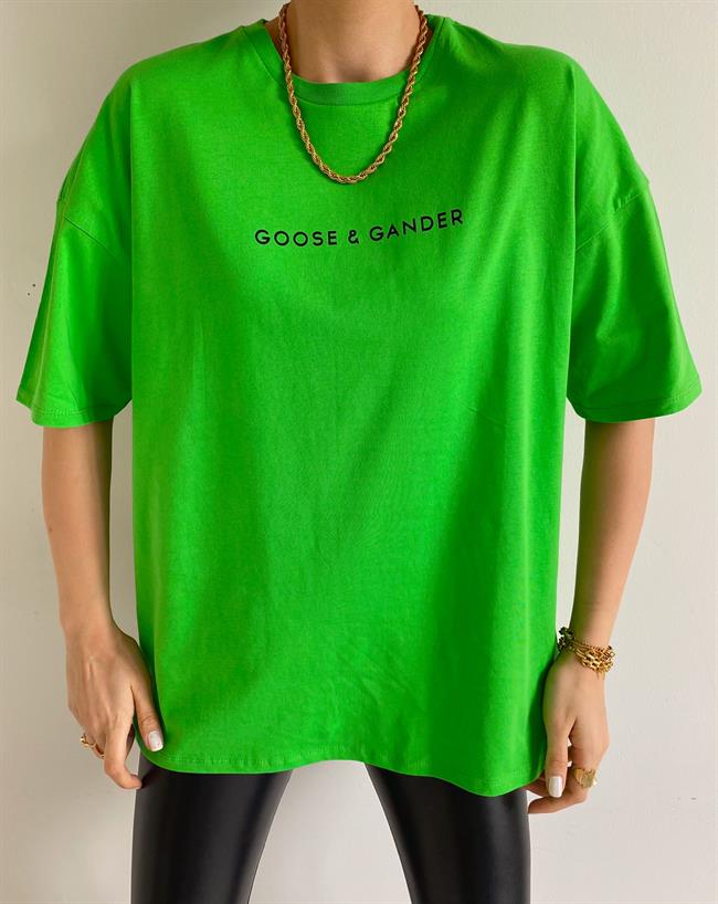 Yeşil Goose Gander Yazılı Tişört