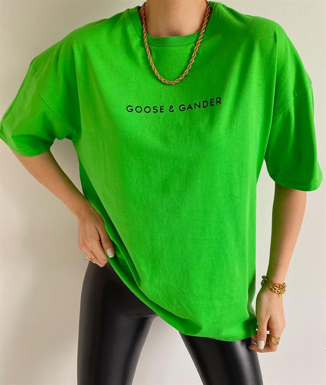 Yeşil Goose Gander Yazılı Tişört