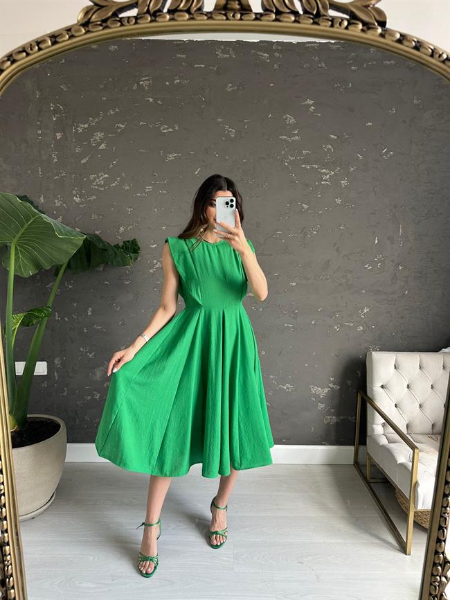 Yeşil Kol Detaylı Elbise
