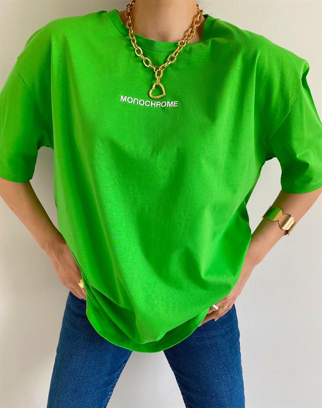 Yeşil Monochrome Yazılı Tişört