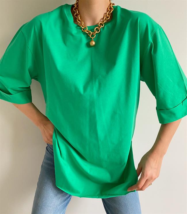Yeşil Yırtmaçlı Misty Tişört