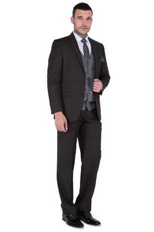 Buenza 6 Drop Klasik Kesim Erkek Takım Elbise - Kahverengi