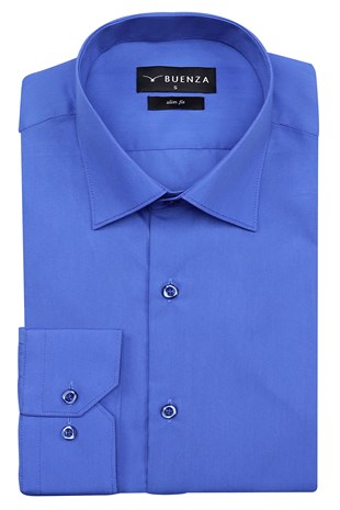 Buenza Düz Renk Dar Kesim Yeni Erkek Gömlek-Mavi