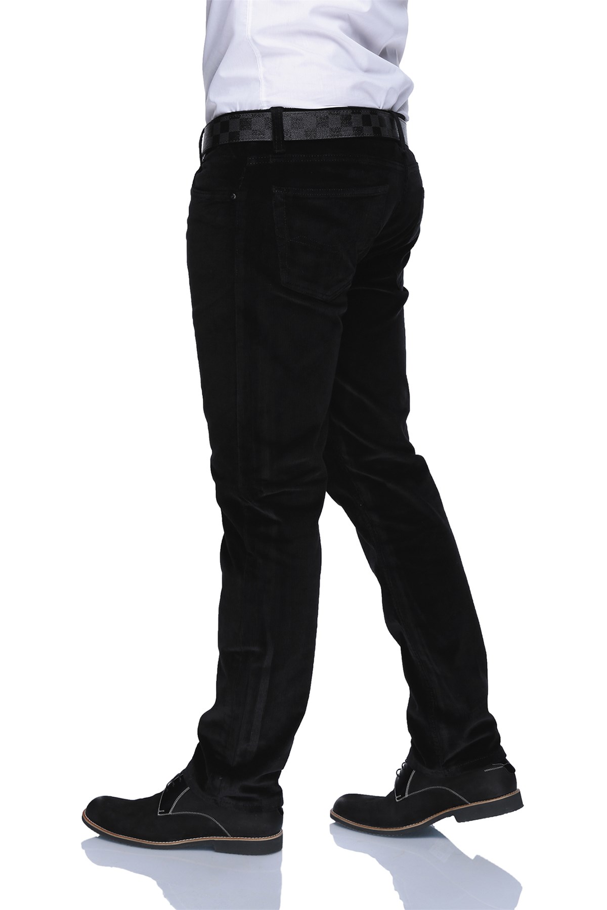 Buenza Dar Kesim Kadife Likralı Erkek Pantolon - Siyah