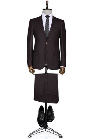 Buenza Firenze Slim fit Tek Yırtmaçlı Bordo Erkek Takım Elbise