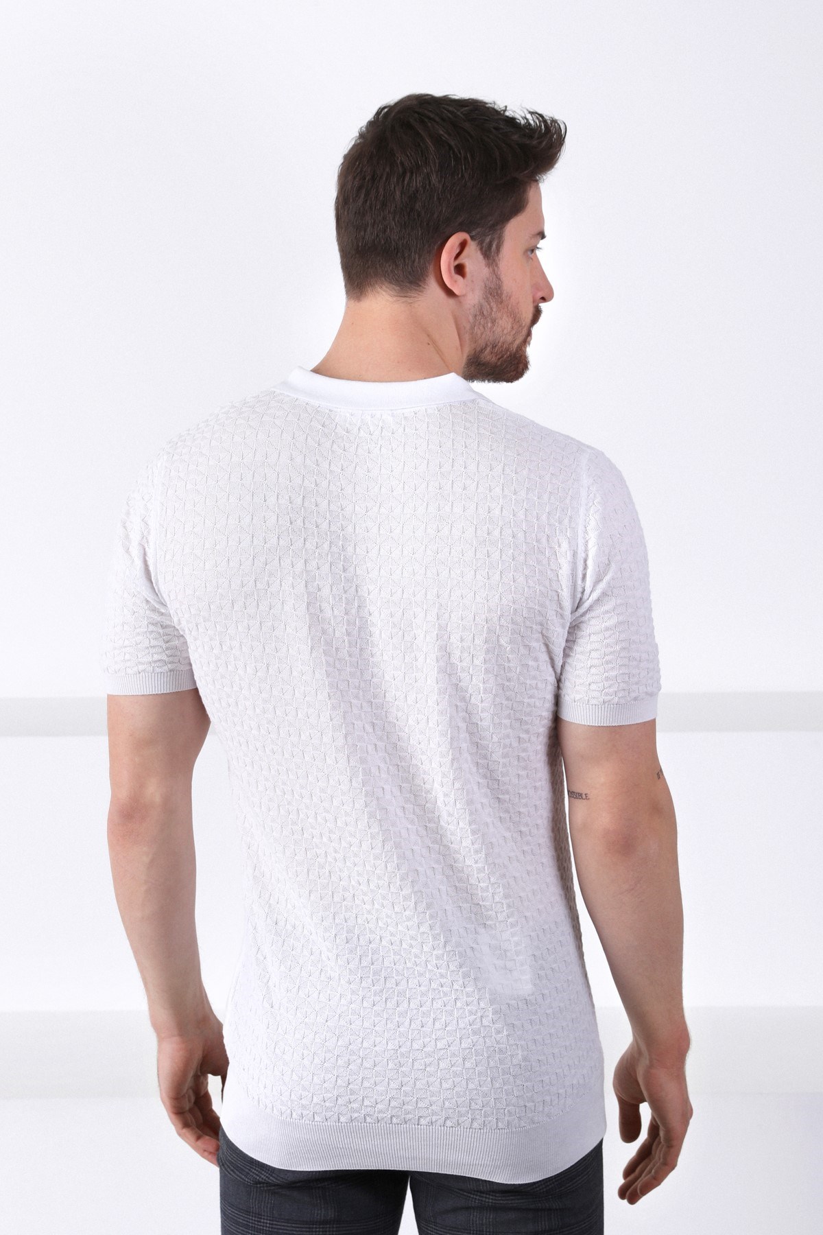 Ferraro Beyaz Polo Yaka Fermuarlı Erkek Pamuk Triko T-Shirt