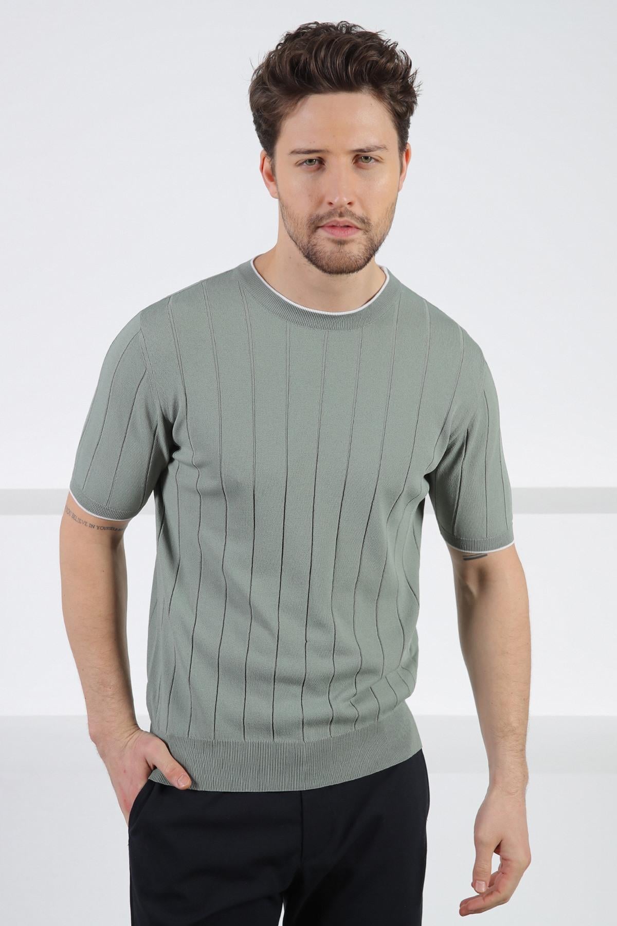 Ferraro Çağla Bisiklet Yaka Kısa Kol Erkek Viskon Triko T-Shirt