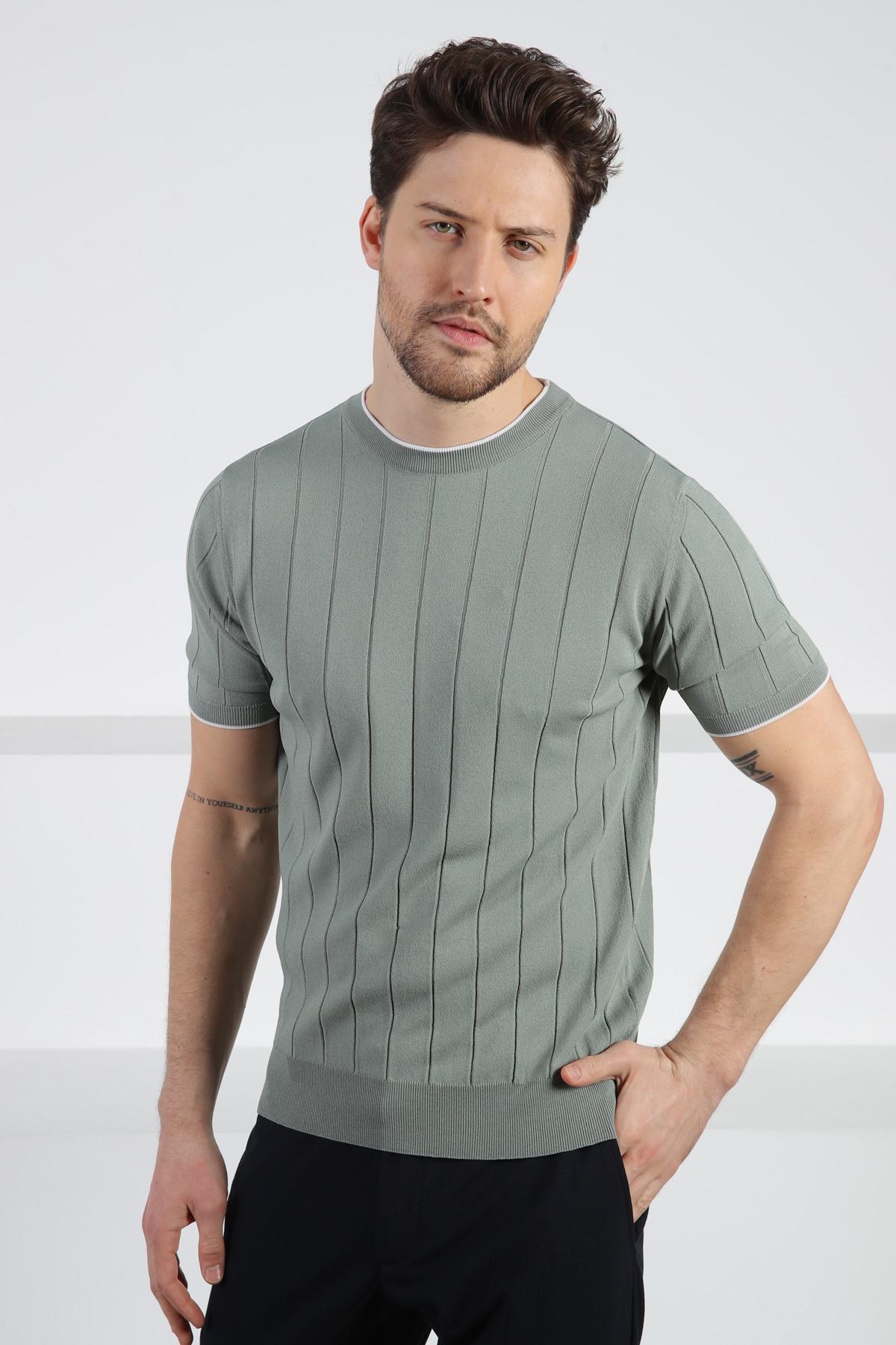 Ferraro Çağla Bisiklet Yaka Kısa Kol Erkek Viskon Triko T-Shirt