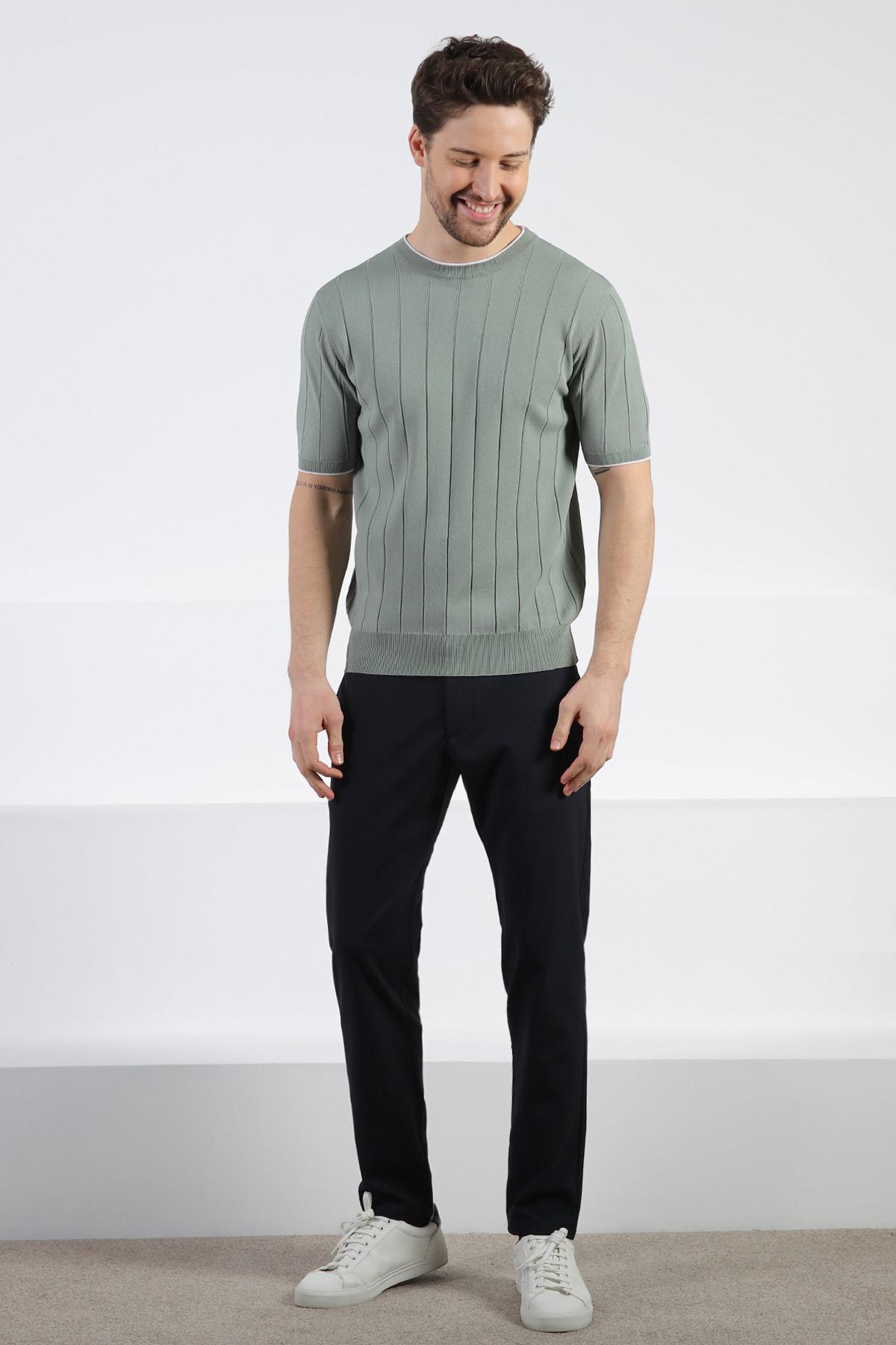 Ferraro Çağla Bisiklet Yaka Kısa Kol Erkek Viskon Triko T-Shirt